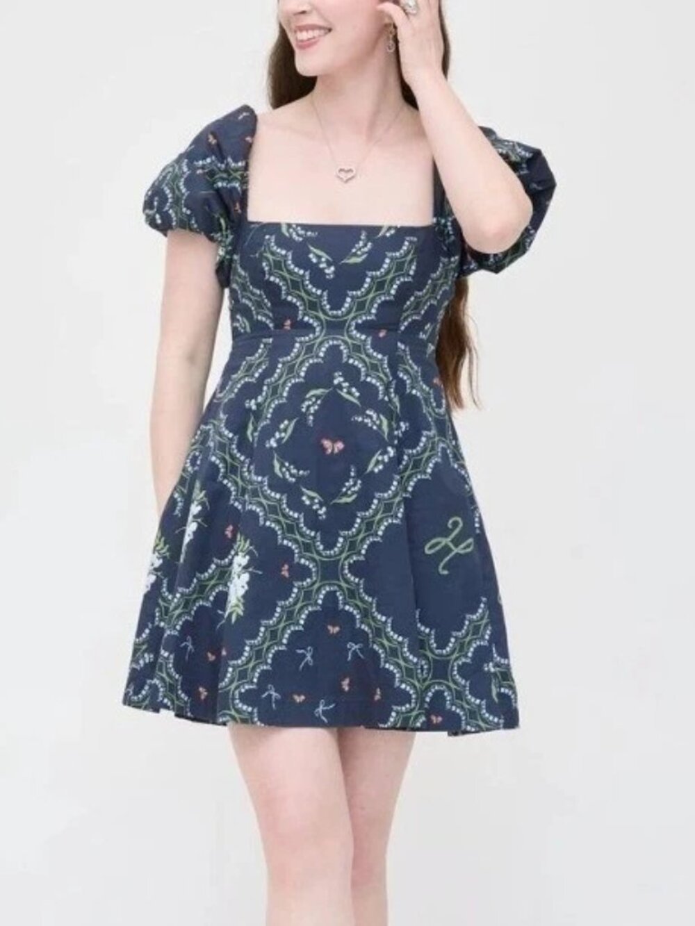 Hill House The Matilda Mini Dress in Navy Floral Patchwork Size Small